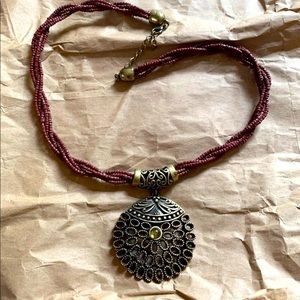 Vintage Bohemian Peridot Colored Stone Necklace